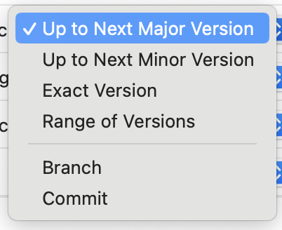 A drop-down menu showing all of the options for changing a dependency rule